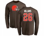 Cleveland Browns #26 Greedy Williams Brown Name & Number Logo Long Sleeve T-Shirt