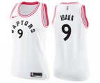 Women's Toronto Raptors #9 Serge Ibaka Swingman White Pink Fashion Basketball Jersey