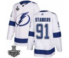 Tampa Bay Lightning #91 Steven Stamkos White Road Authentic 2021 NHL Stanley Cup Final Patch Jersey