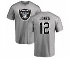Oakland Raiders #12 Zay Jones Ash Name & Number Logo T-Shirt