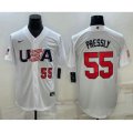 USA Baseball #55 Ryan Pressly Number 2023 White World Baseball Classic Stitched Jerseys