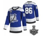 Tampa Bay Lightning #86 Nikita Kucherov Blue Road Authentic 2021 NHL Stanley Cup Final Patch Jersey