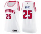 Women's Detroit Pistons #25 Derrick Rose Swingman White Pink Fashion Basketball Jersey