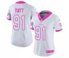 Women Pittsburgh Steelers #91 Stephon Tuitt Limited White Pink Rush Fashion Football Jersey