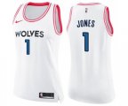 Women's Minnesota Timberwolves #1 Tyus Jones Swingman White Pink Fashion Basketball Jersey