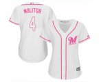Women's Milwaukee Brewers #4 Paul Molitor Replica White Fashion Cool Base Baseball Jersey