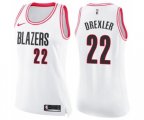 Women's Portland Trail Blazers #22 Clyde Drexler Swingman White Pink Fashion Basketball Jersey