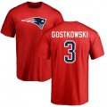 New England Patriots #3 Stephen Gostkowski Red Name & Number Logo T-Shirt