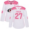 Women Carolina Hurricanes #27 Justin Faulk Authentic White Pink Fashion NHL Jersey
