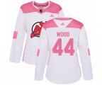 Women New Jersey Devils #44 Miles Wood Authentic White Pink Fashion Hockey Jersey