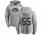 New York Jets #55 Ryan Kalil Ash Name & Number Logo Pullover Hoodie