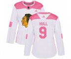 Women's Chicago Blackhawks #9 Bobby Hull Authentic White Pink Fashion NHL Jersey