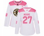 Women Adidas Boston Bruins #27 John Moore Authentic White Pink Fashion NHL Jersey