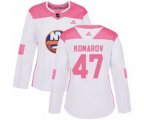 Women New York Islanders #47 Leo Komarov Authentic White Pink Fashion NHL Jersey