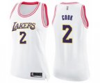 Women's Los Angeles Lakers #2 Quinn Cook Swingman White Pink Fashion Basketball Jersey