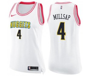 Women\'s Denver Nuggets #4 Paul Millsap Swingman White Pink Fashion Basketball Jersey