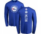 Philadelphia 76ers #18 Shake Milton Royal Blue Backer Long Sleeve T-Shirt