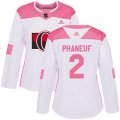 Women Ottawa Senators #2 Dion Phaneuf Authentic White Pink Fashion NHL Jersey