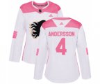 Women Calgary Flames #4 Rasmus Andersson Authentic White Pink Fashion Hockey Jersey