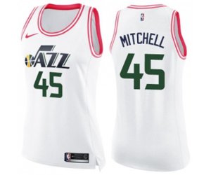 Women\'s Utah Jazz #45 Donovan Mitchell Swingman White Pink Fashion Basketball Jersey