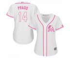 Women's Miami Marlins #14 Martin Prado Replica White Fashion Cool Base Baseball Jersey