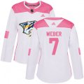Women Nashville Predators #7 Yannick Weber Authentic White Pink Fashion NHL Jersey