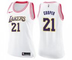 Women's Los Angeles Lakers #21 Michael Cooper Swingman White Pink Fashion Basketball Jersey