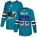 San Jose Sharks #52 Brandon Bollig Authentic Teal Green USA Flag Fashion NHL Jersey