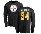 Pittsburgh Steelers #94 Tyson Alualu Black Name & Number Logo Long Sleeve T-Shirt