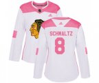 Women's Chicago Blackhawks #8 Nick Schmaltz Authentic White Pink Fashion NHL Jersey