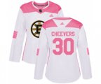 Women Boston Bruins #30 Gerry Cheevers Authentic White Pink Fashion Hockey Jersey