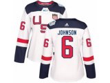 Women Adidas Team USA #6 Erik Johnson Premier White Home 2016 World Cup Hockey Jersey