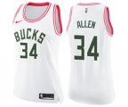 Women's Milwaukee Bucks #34 Ray Allen Swingman White Pink Fashion Basketball Jersey