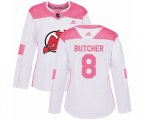 Women New Jersey Devils #8 Will Butcher Authentic White Pink Fashion Hockey Jersey