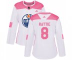Women Edmonton Oilers #8 Ty Rattie Authentic White Pink Fashion NHL Jersey