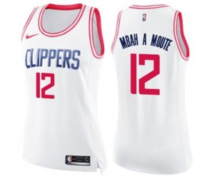 Women\'s Los Angeles Clippers #12 Luc Mbah a Moute Swingman White Pink Fashion Basketball Jersey