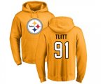 Pittsburgh Steelers #91 Stephon Tuitt Gold Name & Number Logo Pullover Hoodie
