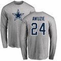 Dallas Cowboys #24 Chidobe Awuzie Ash Name & Number Logo Long Sleeve T-Shirt