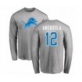 Detroit Lions #12 Danny Amendola Ash Name & Number Logo Long Sleeve T-Shirt