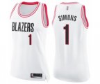 Women's Portland Trail Blazers #1 Anfernee Simons Swingman White Pink Fashion Basketball Jersey