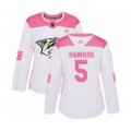 Women Nashville Predators #5 Dan Hamhuis Authentic White Pink Fashion Hockey Jersey