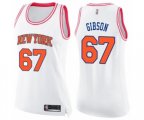 Women's New York Knicks #67 Taj Gibson Swingman White Pink Fashion Basketball Jersey