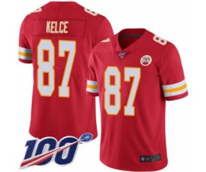 Kansas City Chiefs #87 Travis Kelce Red Team Color Vapor Untouchable Limited Player 100th Season Football Jersey