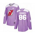 New Jersey Devils #86 Jack Hughes Authentic Purple Fights Cancer Practice Hockey Jersey