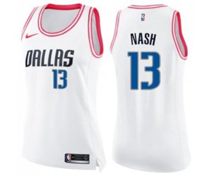 Women\'s Dallas Mavericks #13 Steve Nash Swingman White Pink Fashion Basketball Jersey