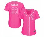 Women's Los Angeles Angels of Anaheim #33 CJ Wilson Authentic Pink Fashion Baseball Jersey