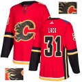 Calgary Flames #31 Eddie Lack Authentic Red Fashion Gold NHL Jersey