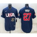 USA Baseball #27 Mike Trout Number 2023 Navy World Baseball Classic Stitched Jersey