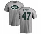 New York Jets #47 Trevon Wesco Ash Name & Number Logo T-Shirt