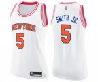 Women's New York Knicks #5 Dennis Smith Jr. Swingman White Pink Fashion Basketball Jersey
